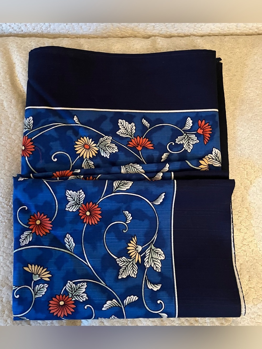 Furoshiki Japanese Cotton Wrapping Cloth Cover Blue Floral Square 39in